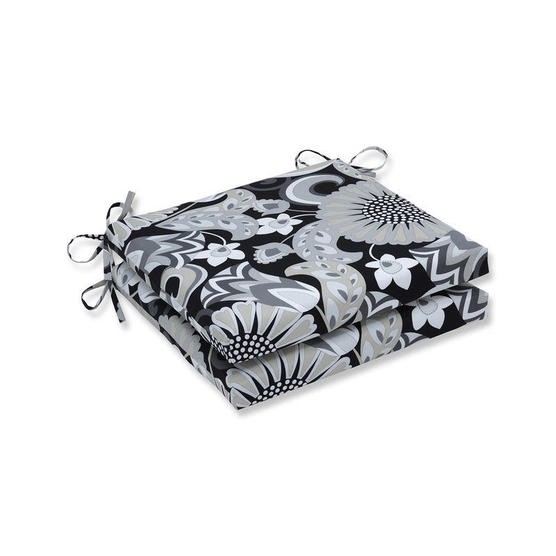 Pillow Perfect Floral Indoor/Outdoor Square Corner Chair Seat Cushion with Ties, Plush Fiber Fill, Weather, and Fade Resistant, 20" x 20", Black/White Sophia, 2 Count - Image 1